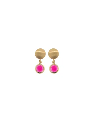 Orecchini Mignon pietra tonda fucsia pendente Donna Aquaforte