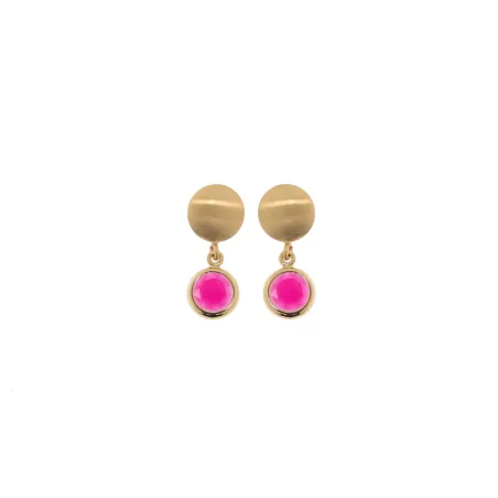 Orecchini Mignon pietra tonda fucsia pendente Donna Aquaforte