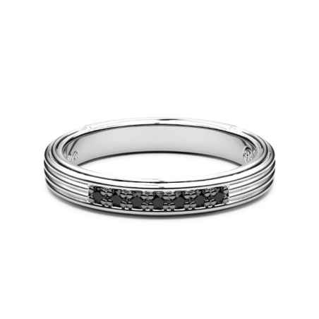 Anello fede argento con Spinelli neri m.23 Uomo Zancan