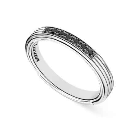 Anello fede argento con Spinelli neri m.23 Uomo Zancan