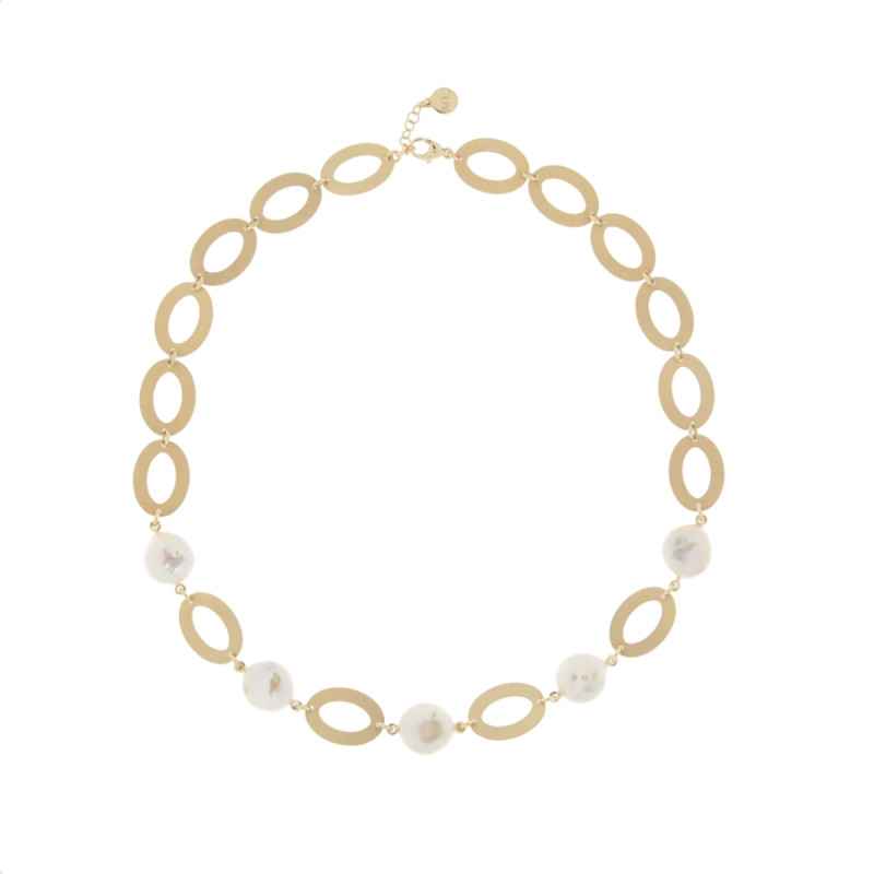 Collana Perle Vintage Ovali spazzolati Donna Aquaforte