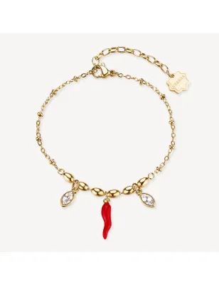 Bracciale dorato Chakra Portafortuna Cornetto rosso Donna Brosway
