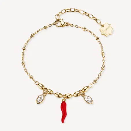 Bracciale dorato Chakra Portafortuna Cornetto rosso Donna Brosway
