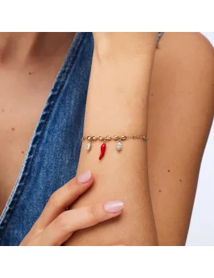 Bracciale dorato Chakra Portafortuna Cornetto rosso Donna Brosway