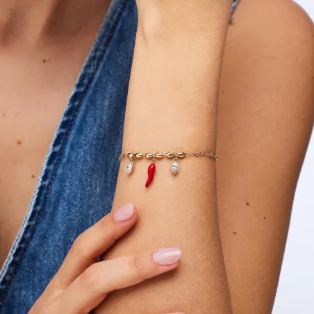 Bracciale dorato Chakra Portafortuna Cornetto rosso Donna Brosway