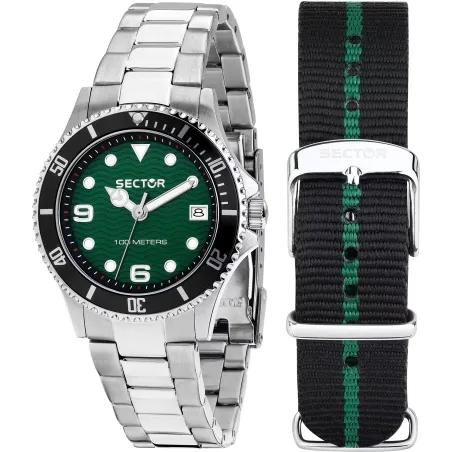 Orologio Verde Motivo Onda NATO Nero 35mm Donna Sector