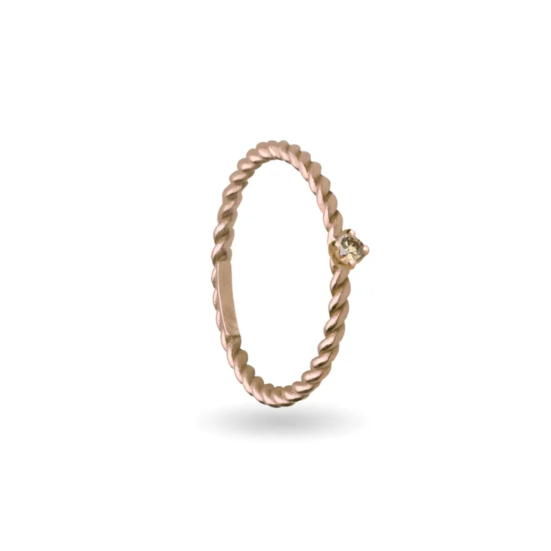 Anello Filodamore Intrecciato Oro Rosa e Diamante Brown Rubinia