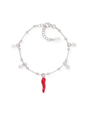 Bracciale Cornetto e Quadrifoglio Rodio Donna Amen