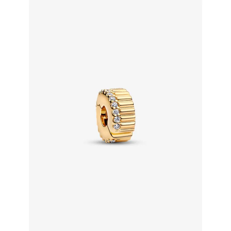 Clip rigata con pietre placcatura Oro 14K Donna Pandora Clip rigata con pietre placcatura Oro 14K Donna Pandora
