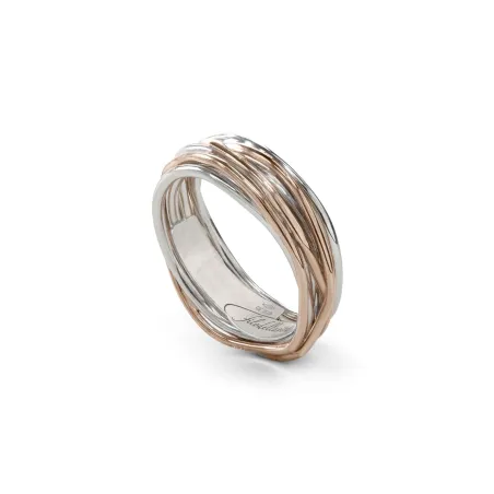 Anello Filodellavita 7 Fili, Argento e Oro Rosa m.13 Donna Rubinia
