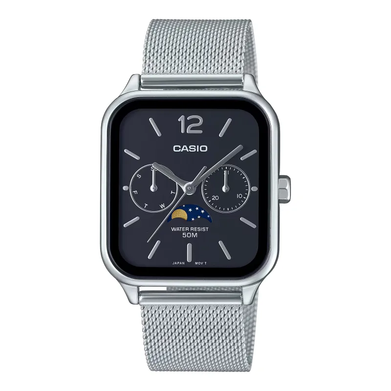 Orologio MTP-M305M-1AVER Moon Phase Mesh Milanese 34mm Uomo Casio