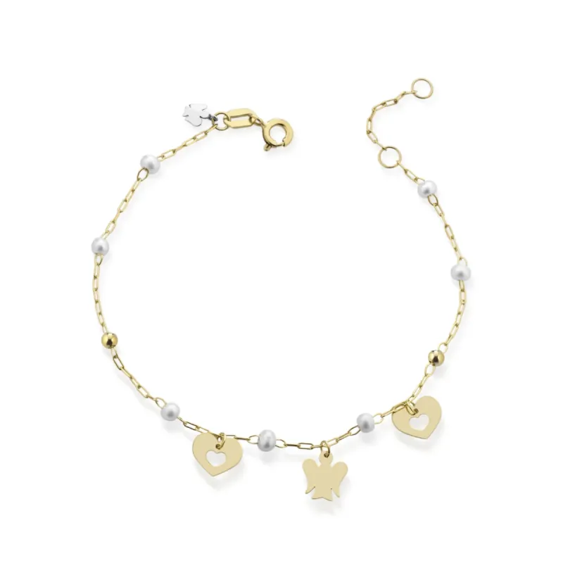 Bracciale oro con perle cuori e Angelo Donna Roberto Giannotti