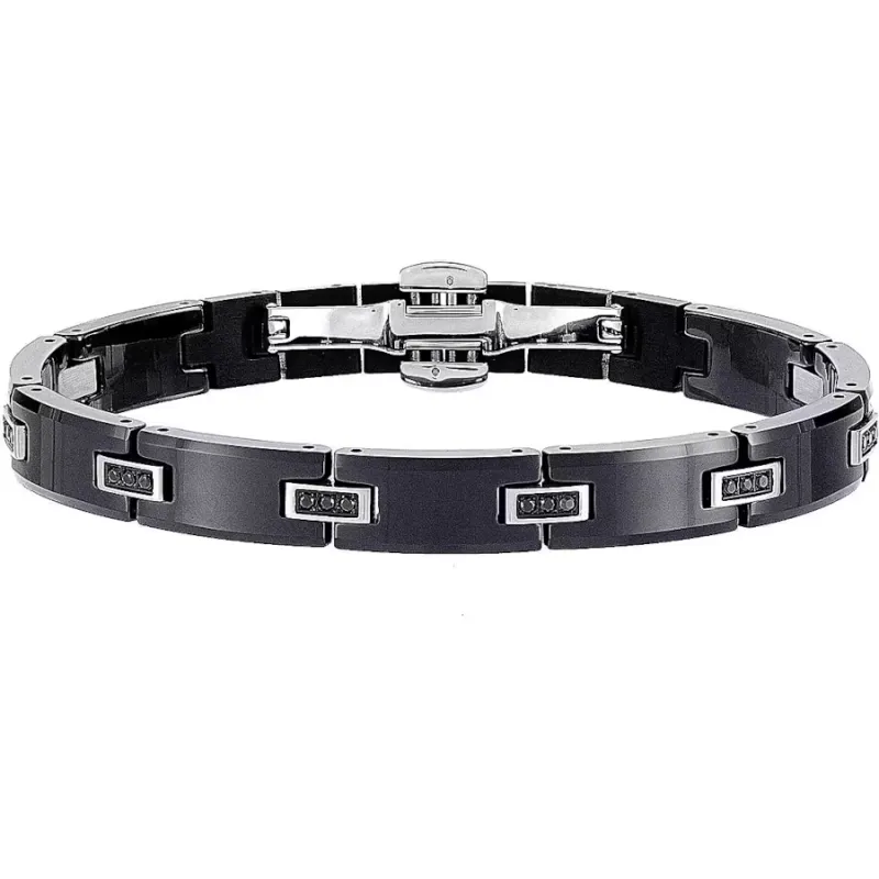 Bracciale acciaio pvd nero e cristalli neri Uomo Zancan