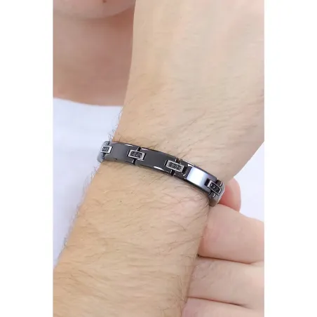 Bracciale acciaio pvd nero e cristalli neri Uomo Zancan