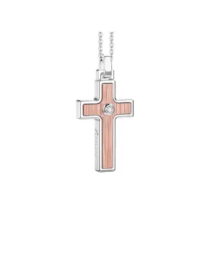 Collana pendente Croce in Argento rosé e diamante Uomo Zancan