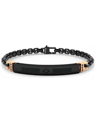 Bracciale in acciaio, carbonio e spinelli neri Uomo Zancan