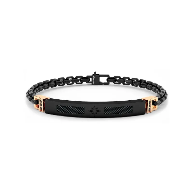 Bracciale in acciaio, carbonio e spinelli neri Uomo Zancan