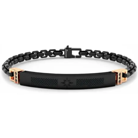 Bracciale in acciaio, carbonio e spinelli neri Uomo Zancan