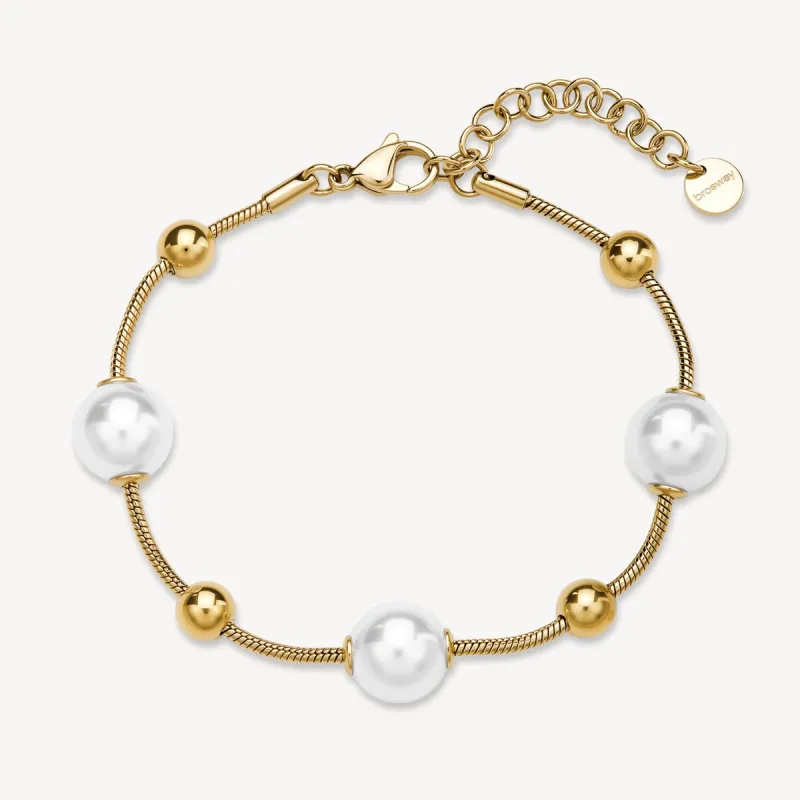 Bracciale con sfere pvd oro e perle di conchiglia Donna Brosway
