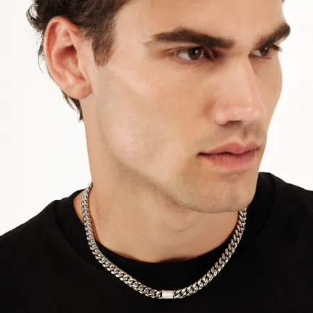 Collana Steel & Spark groumette centrale pavè Uomo Breil