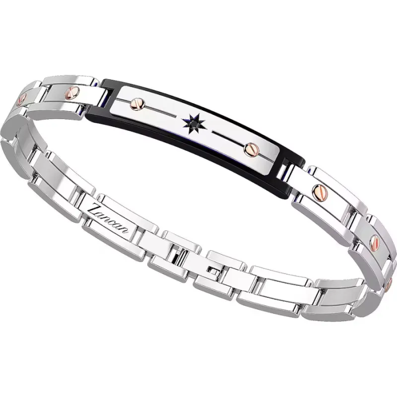 Bracciale Hi-Teck con targa e spinelli neri Uomo Zancan Bracciale Hi-Teck con targa e spinelli neri Uomo Zancan