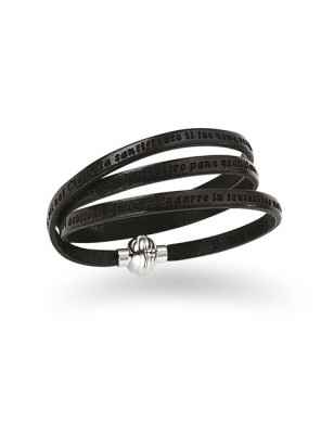BRACCIALE IN PELLE NERA CON INCISIONE PADRE NOSTRO  AMEN 