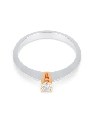 Anello Solitario oro bianco e rosa Diamanete 0.10 Ct Donna Demetra
