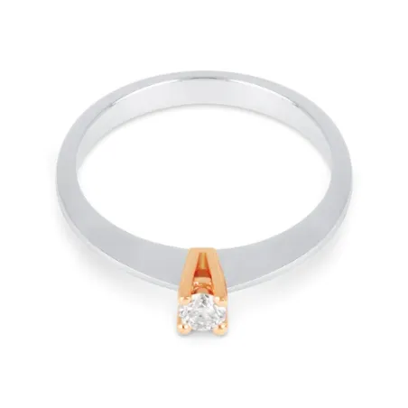 Anello Solitario oro bianco e rosa Diamanete 0.10 Ct Donna Demetra