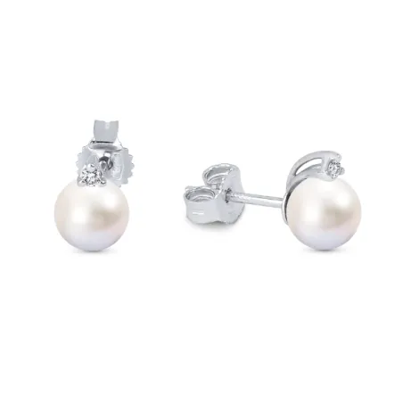 Orecchini Perle bianche Oro Bianco Diamanti Donna Demetra