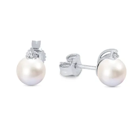 Orecchini Perle Bianche Oro bianco Diamanti Donna Demetra