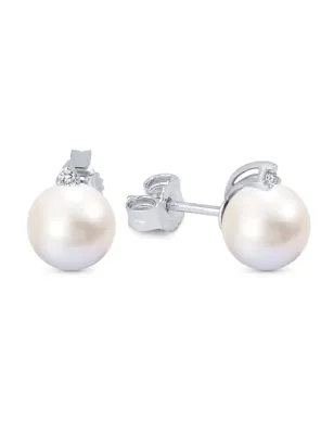 Orecchini Perle Bianche Oro bianco Diamanti Donna Demetra