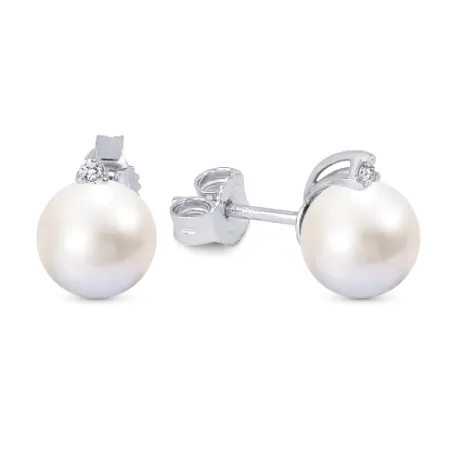 Orecchini Perle Bianche Oro bianco Diamanti Donna Demetra