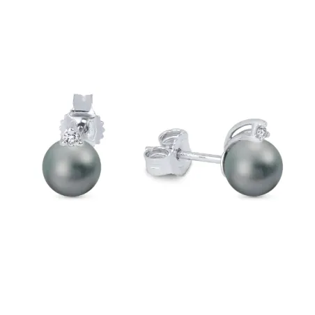 Orecchini oro bianco perla grigia 6-6.5mm Donna Demetra