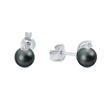 Orecchini oro bianco perla nera 6-6.5mm Donna Demetra