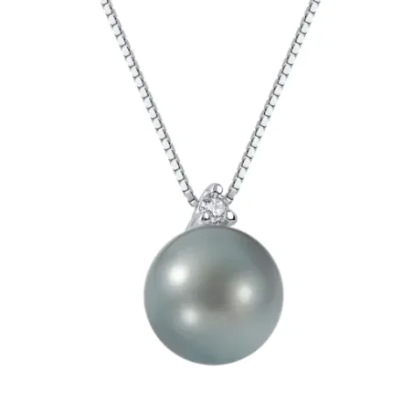 Collana oro bianco Perla grigia Diamante Donna Demetra