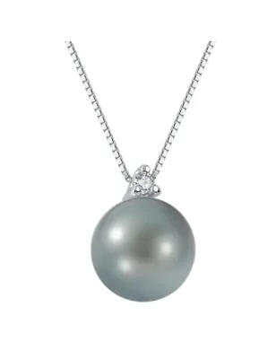 Collana oro bianco Perla Grigia Diamante Donna Demetra