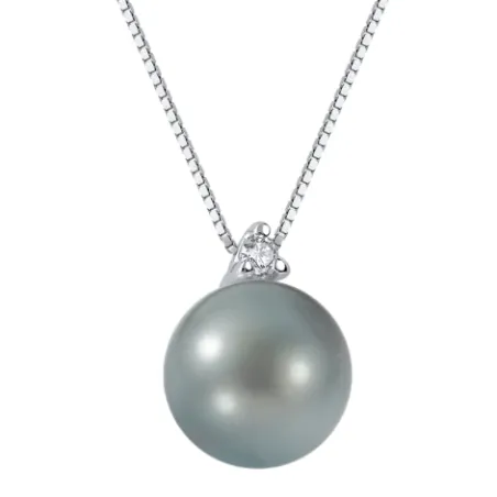 Collana oro bianco Perla Grigia Diamante Donna Demetra