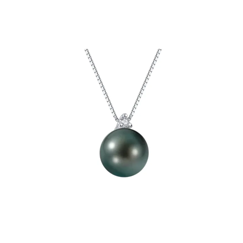 Collana oro bianco Perla nera Diamante Donna Demetra