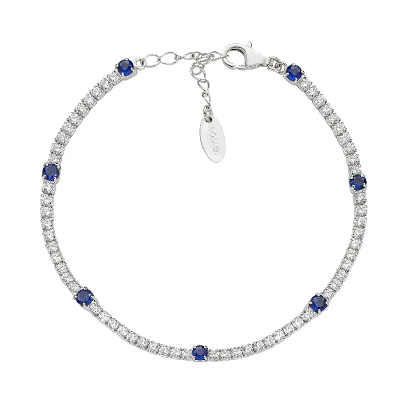 Bracciale Tennis Bianco e Blu con Zirconi 2 e 3 mm Donna Amen