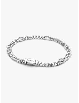 Bracciale Catena Maglia Cubana con Cuori cm.20 Donna Pandora