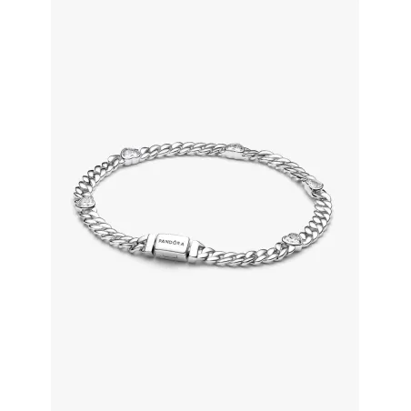 Bracciale Catena Maglia Cubana con Cuori cm.16 Donna Pandora