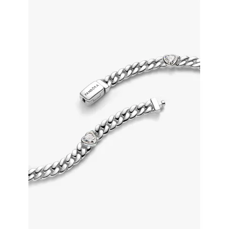Bracciale Catena Maglia Cubana con Cuori cm.16 Donna Pandora