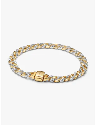 Bracciale Catena Maglia Cubana Bicolore con Pavé cm.20 Pandora