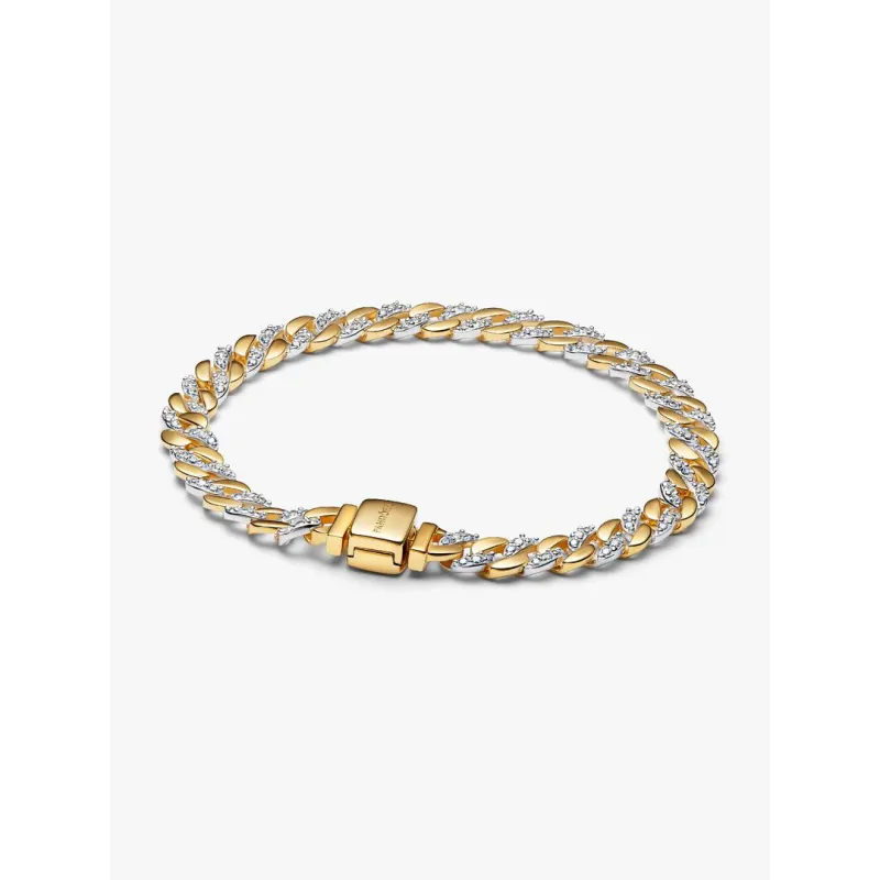 Bracciale Catena Maglia Cubana Bicolore con Pavé cm.20 Pandora Bracciale Catena Maglia Cubana Bicolore con Pavé cm.20 Pandora