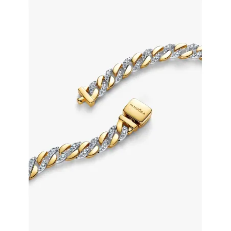Bracciale Catena Maglia Cubana Bicolore con Pavé cm.16 Pandora