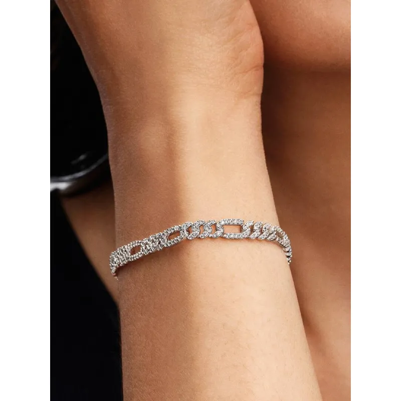 Bracciale Catena Maglia Cubana Pavé con Ovali cm.16 Pandora Bracciale Catena Maglia Cubana Pavé con Ovali cm.16 Pandora