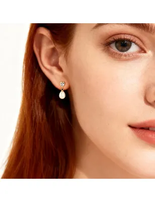 Orecchini Cuore con Perla e Zirconi Dorati Donna Amen