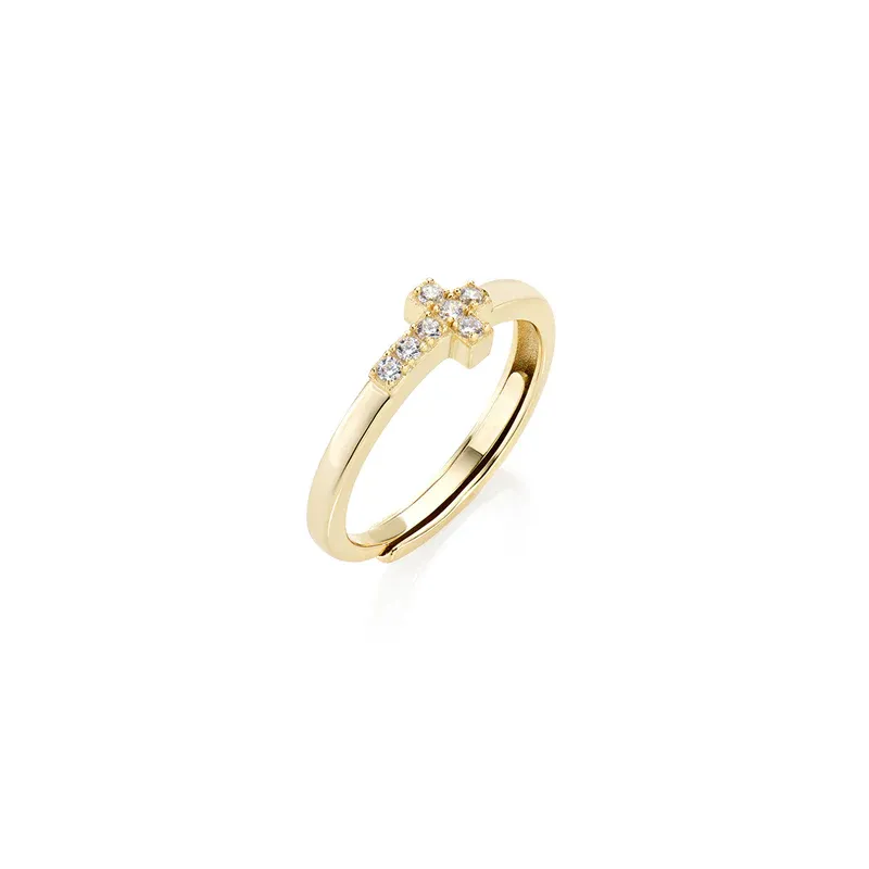 Anello Dorato Croce Piccola con Zirconi Bianchi mis.10/14 Donna Amen Anello Dorato Croce Piccola con Zirconi Bianchi mis.10/14 Donna Amen