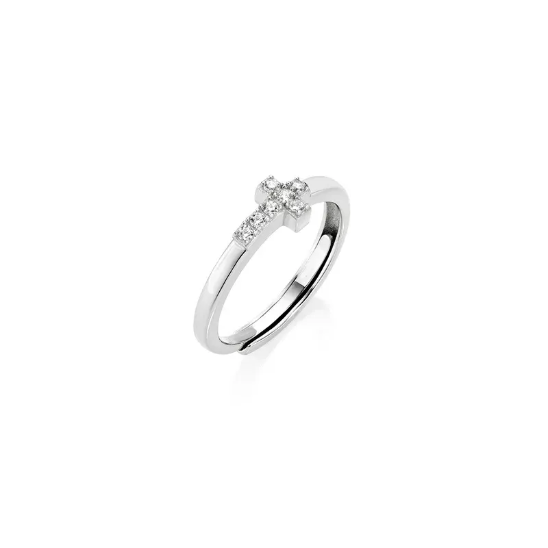 Anello Croce Piccola con Zirconi Bianchi mis.10/14 Donna Amen Anello Croce Piccola con Zirconi Bianchi mis.10/14 Donna Amen