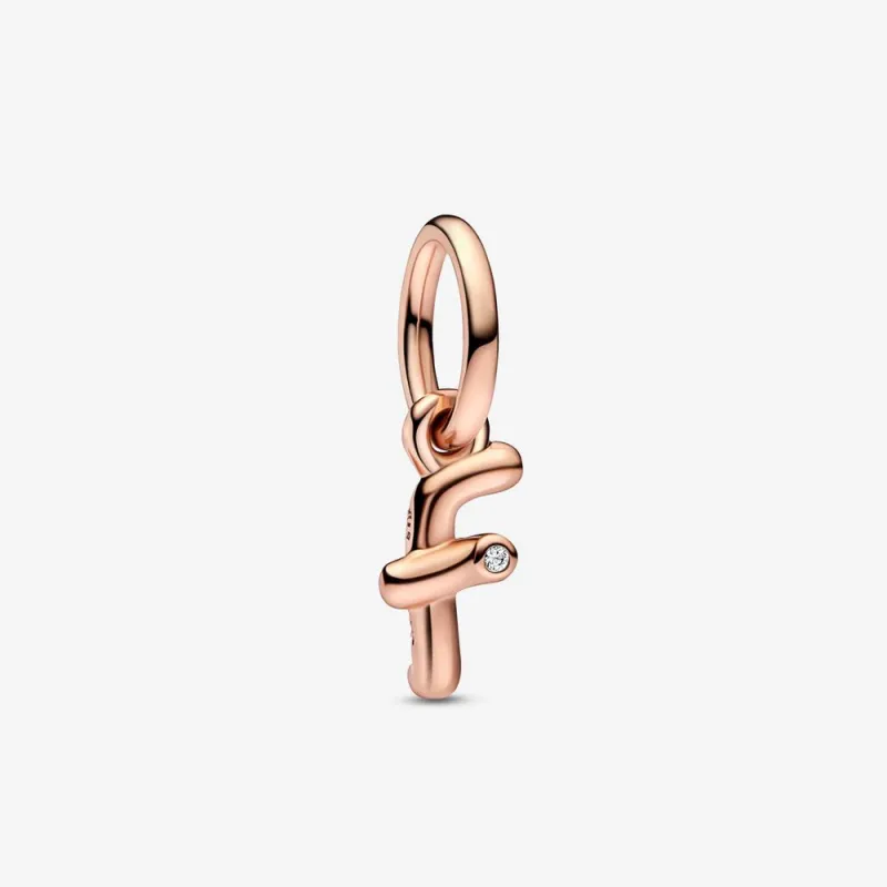 Charm Pendente lettera f placcato oro rosa Donna Pandora